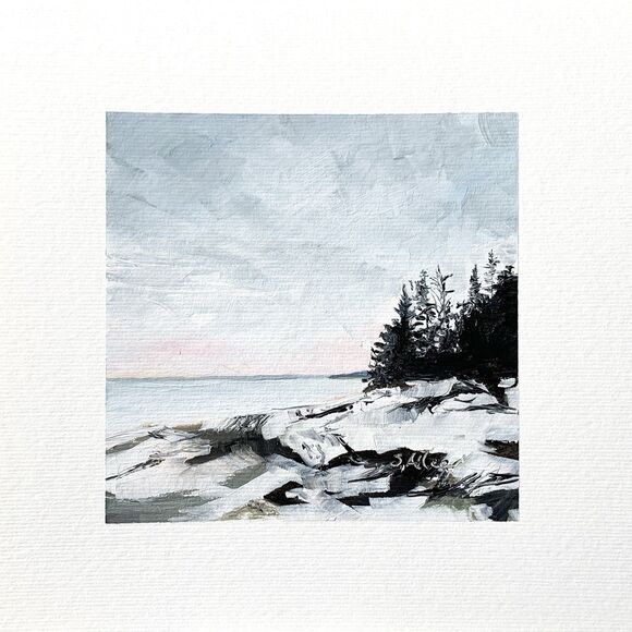 Other - 8x8 Maine Original Oil Painting Acadia Winter Snow Coastal New England Signed